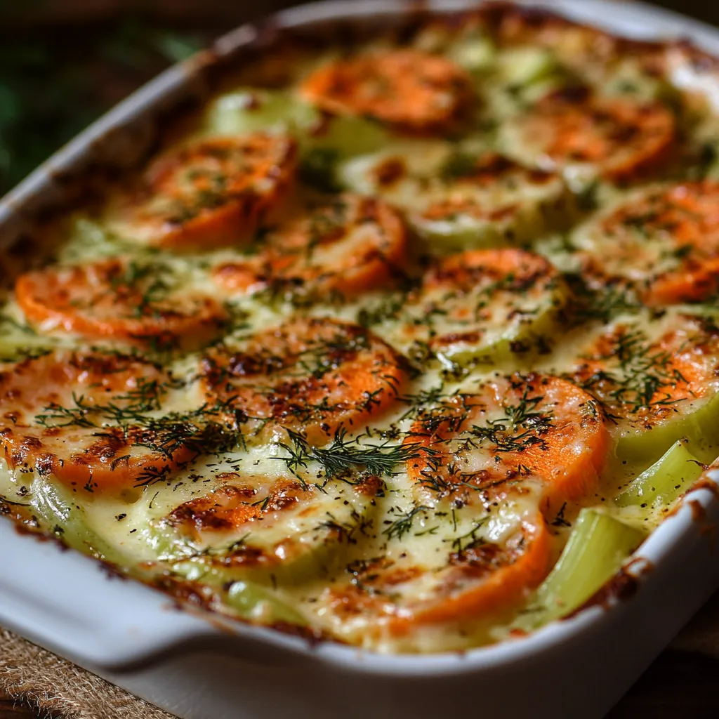 Gratineret bladselleri med gulerødder og mozzarellaost