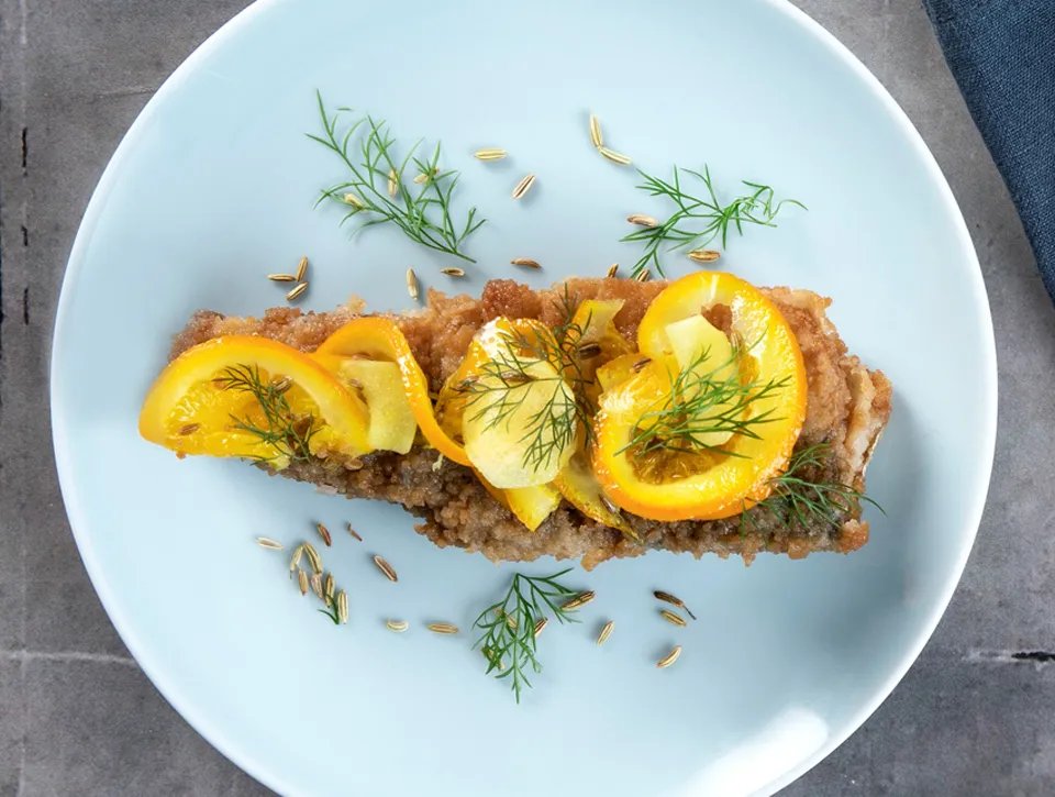 Stegte sild med syltet appelsin